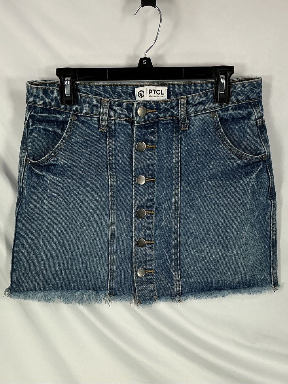 PTCL Washed Blue Button-Front Denim Mini Skirt